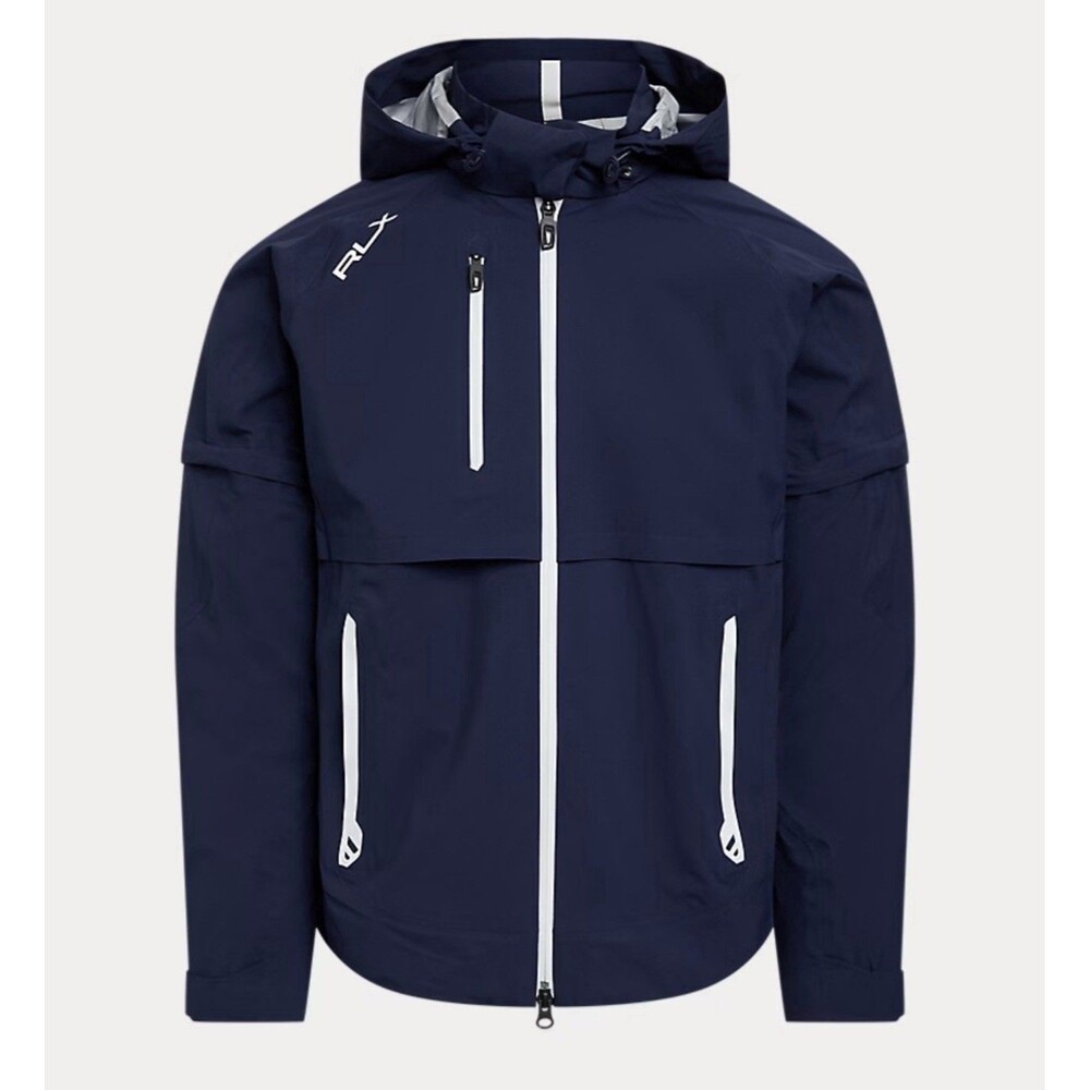 RLX RALPH LAUREN New Golf Waterproof Hooded Windbreaker MEDIUM Jacket Navy Women